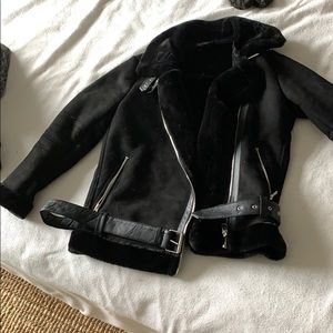 Top shop aviator moto shearling and suede jacket